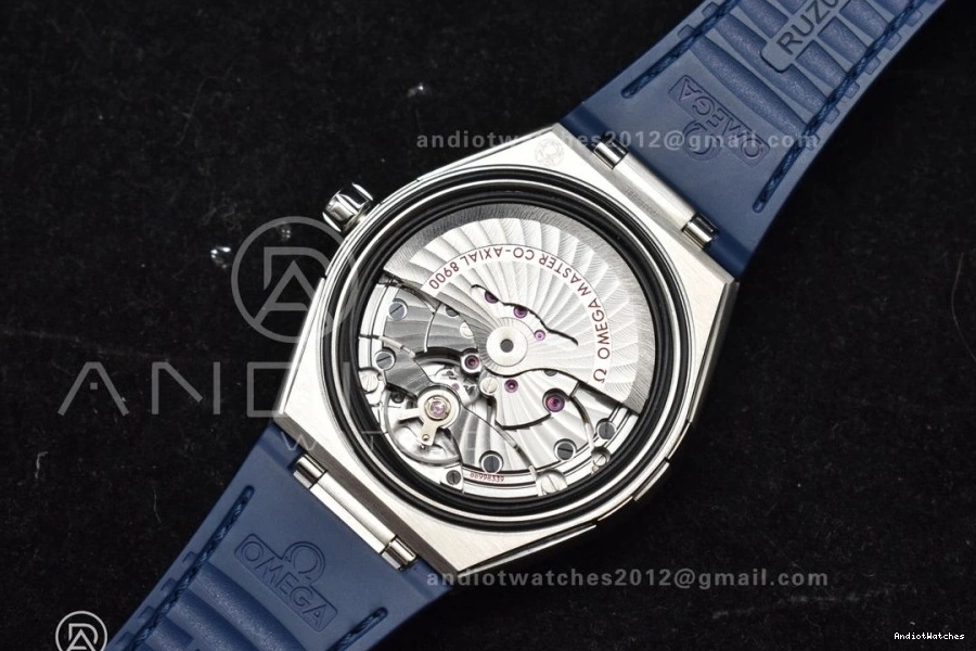 Clone Strap Gummy SS Blue Ceramic Blue 546 A8900 Blue Breathable on 1:1 Constellation VSF Super Edition Dial Best 0217